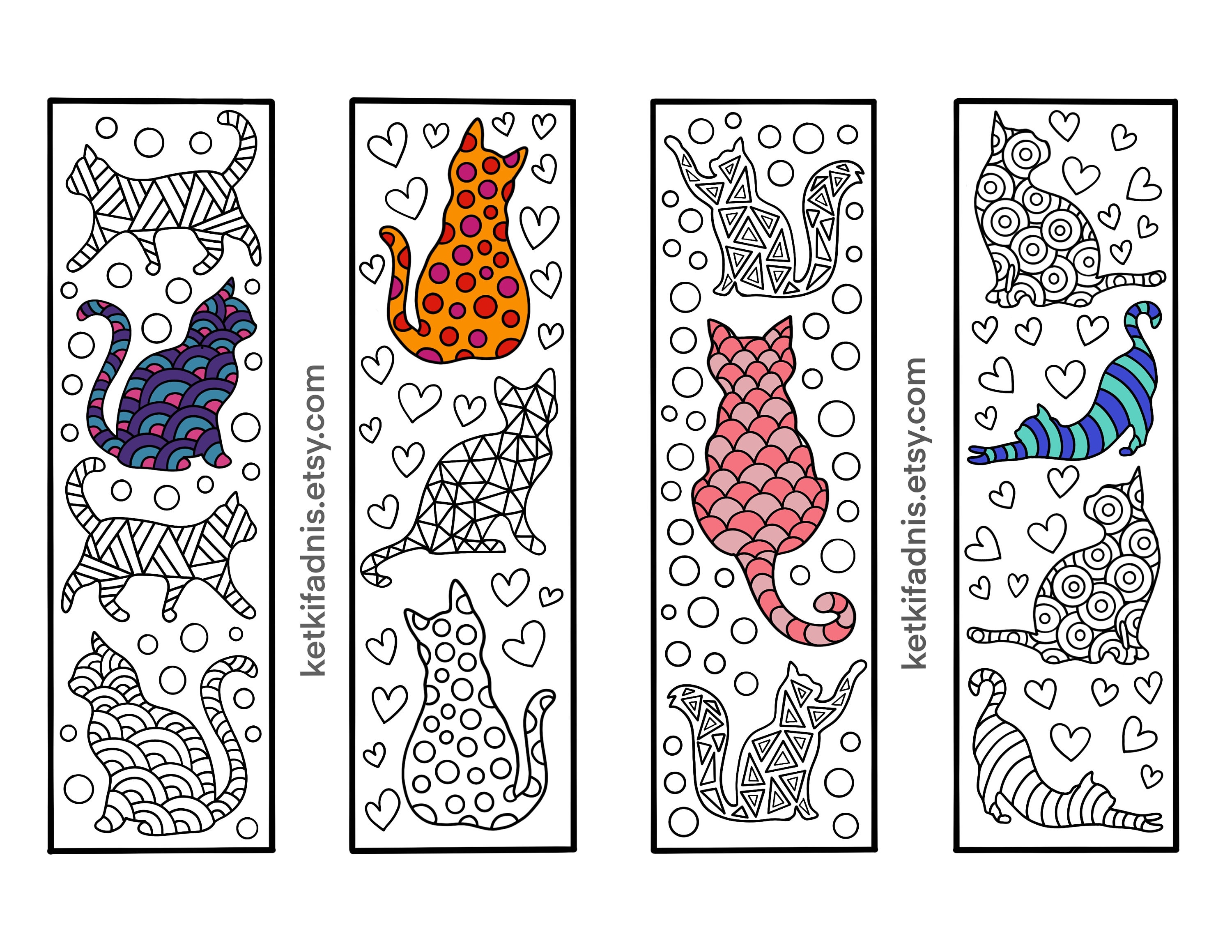 Cats coloring bookmarks bookmarks coloring page instant pdf download digital download diy coloring page download now