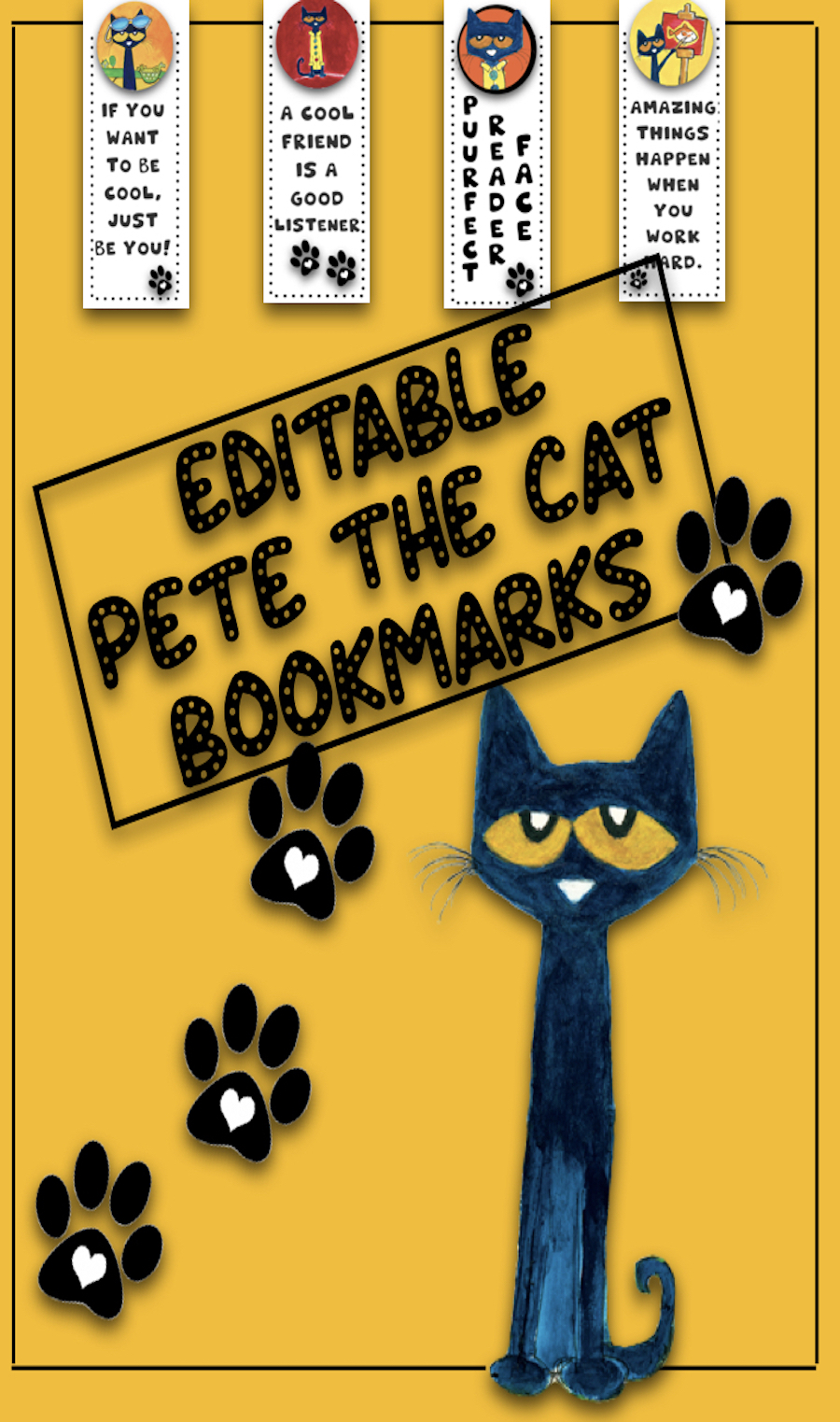 Editable pete the cat bookmarks