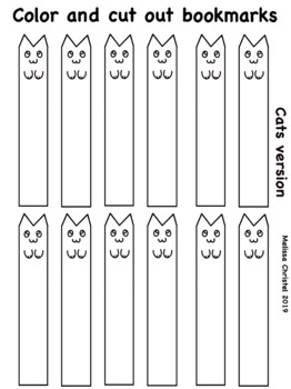 Color and cut cat bookmark template by melissa christel tpt