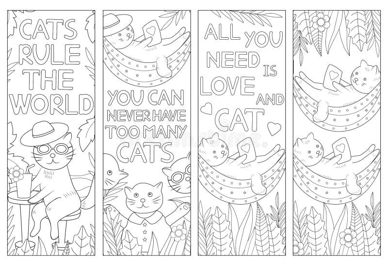 Cat coloring coloring bookmarks stock vector