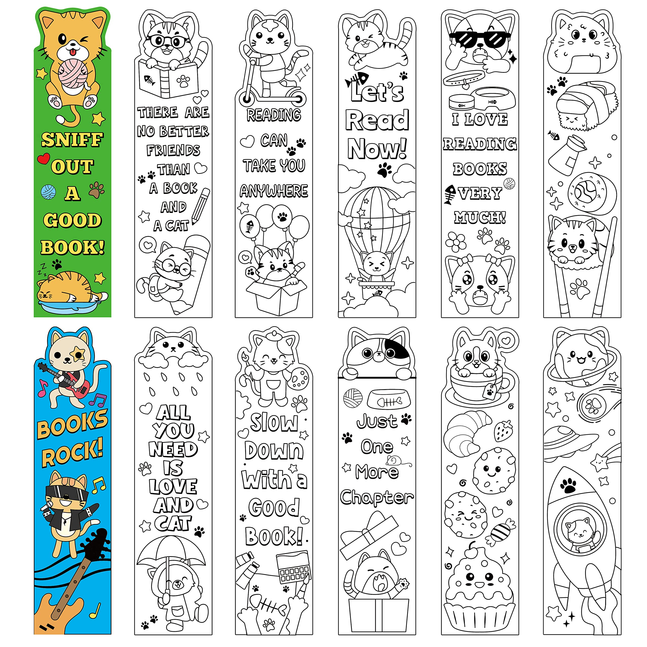 Sscha pcs color your own cat bookmarks for kids diy coloring blank bookmark for teachers classroom rewards reading enthusiasts painting bookmark for birthday party supplies goodie bag fillers office products