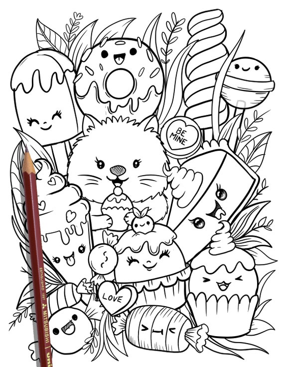 Printable cute kitty cats coloring page hand