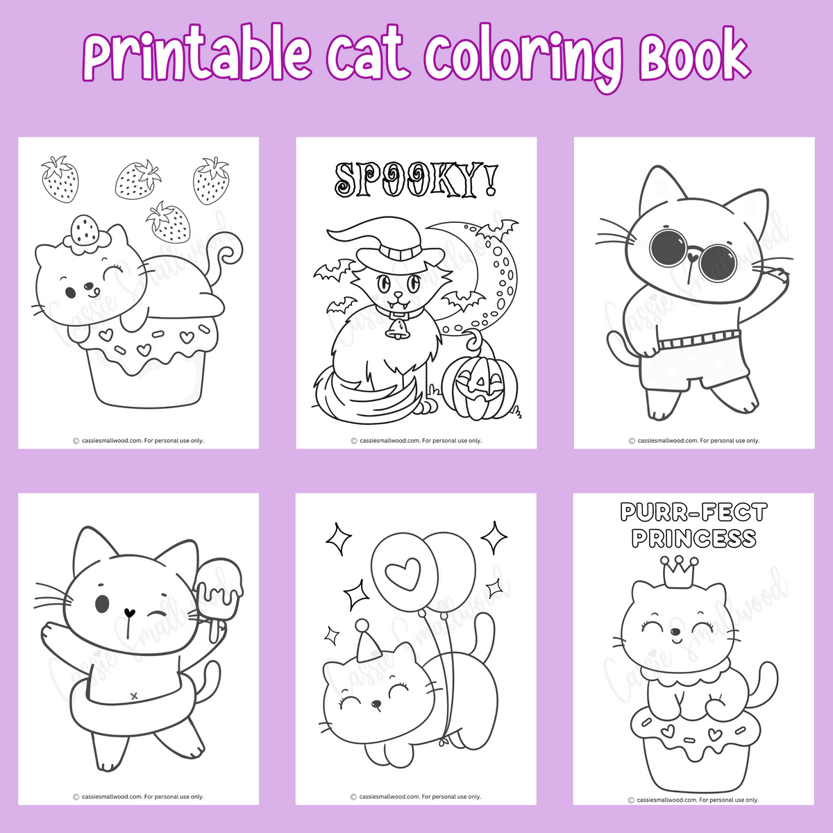 Printable cat coloring book pages â cassie smallwood