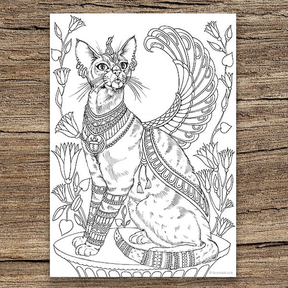 Egyptian cat printable adult coloring page from favoreads coloring book pages for adults and kids coloring sheets colouring designs instant download