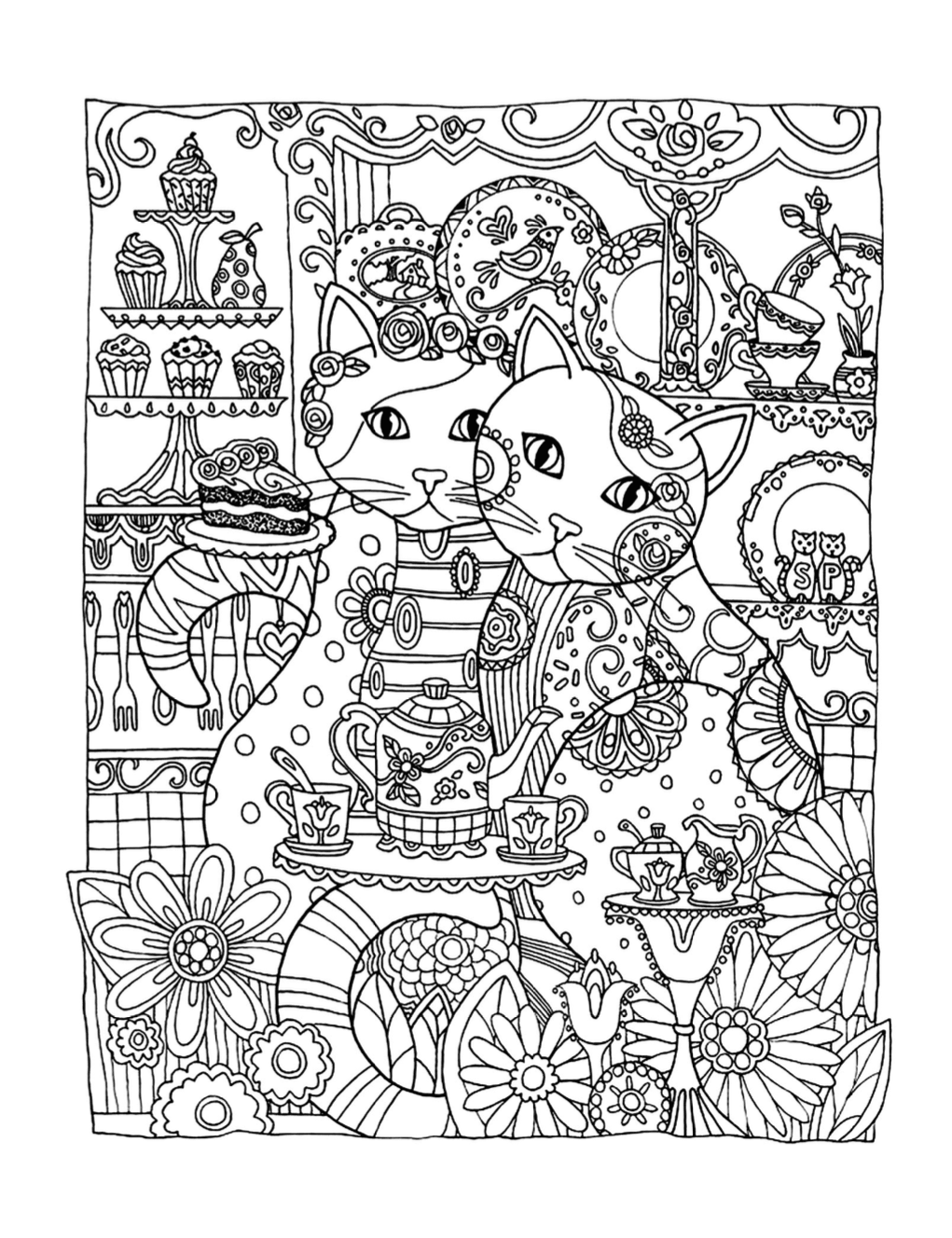 Two cats coloring page free download â cat cave co