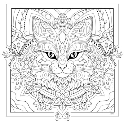 Cat zen doodles and mandalas coloring page c