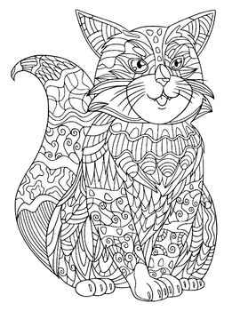 Cute cat adult coloring pages