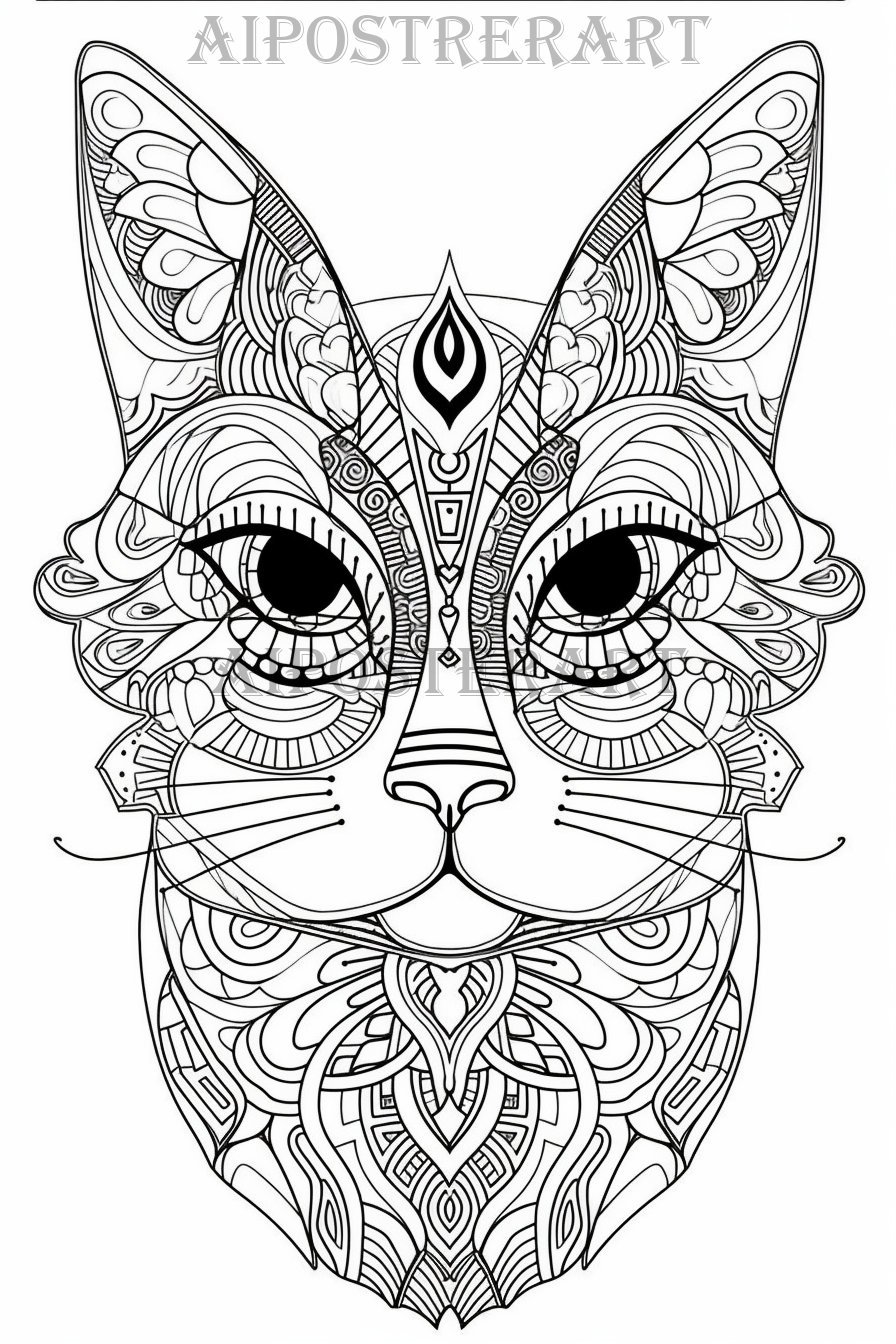 Cat coloring page for adults printable adult coloring page advanced coloring animal coloring digital file high res x pixels instant download