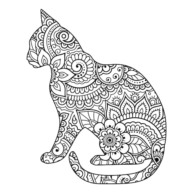 Premium vector mandala cat coloring page for kids