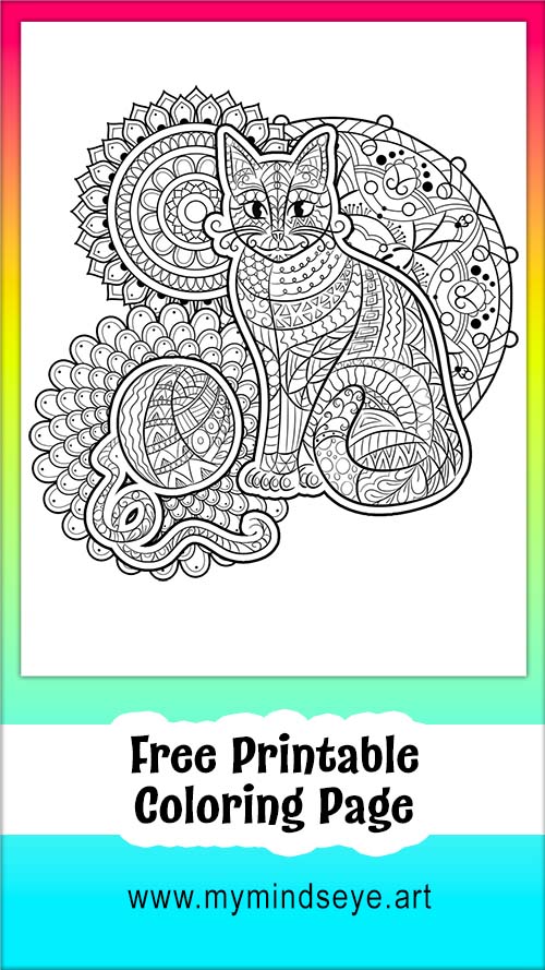 Cat zen doodles and mandalas coloring page c