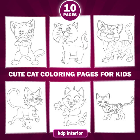 Cute cat coloring pages for kdp interior for kids and adult