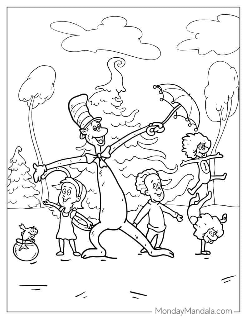 Cat in the hat coloring pages free pdf printables