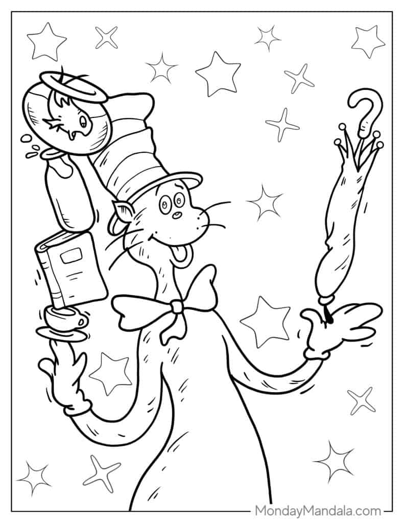 Cat in the hat coloring pages free pdf printables