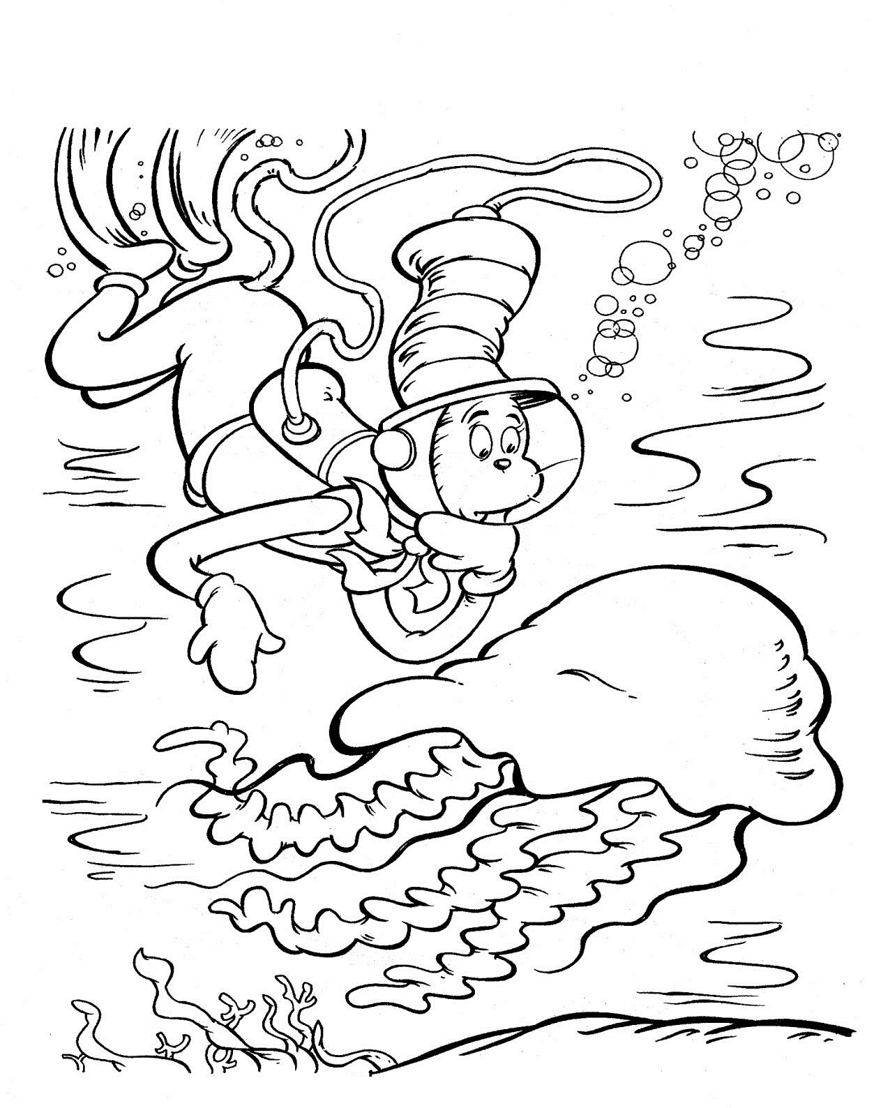 Free printable cat in the hat coloring pages for kids