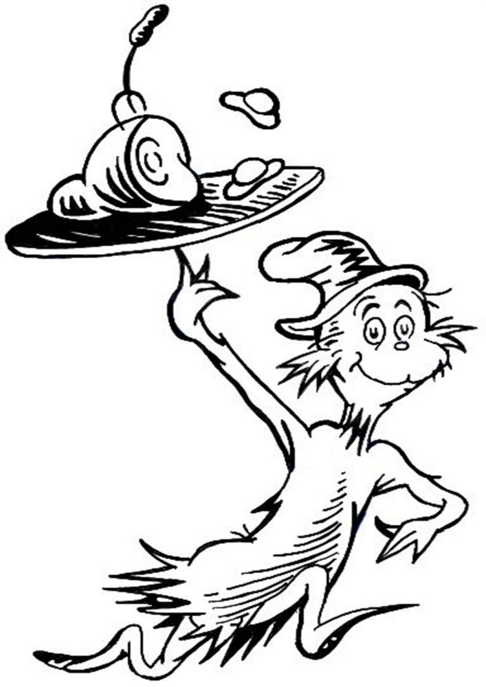 Free easy to print cat in the hat coloring pages