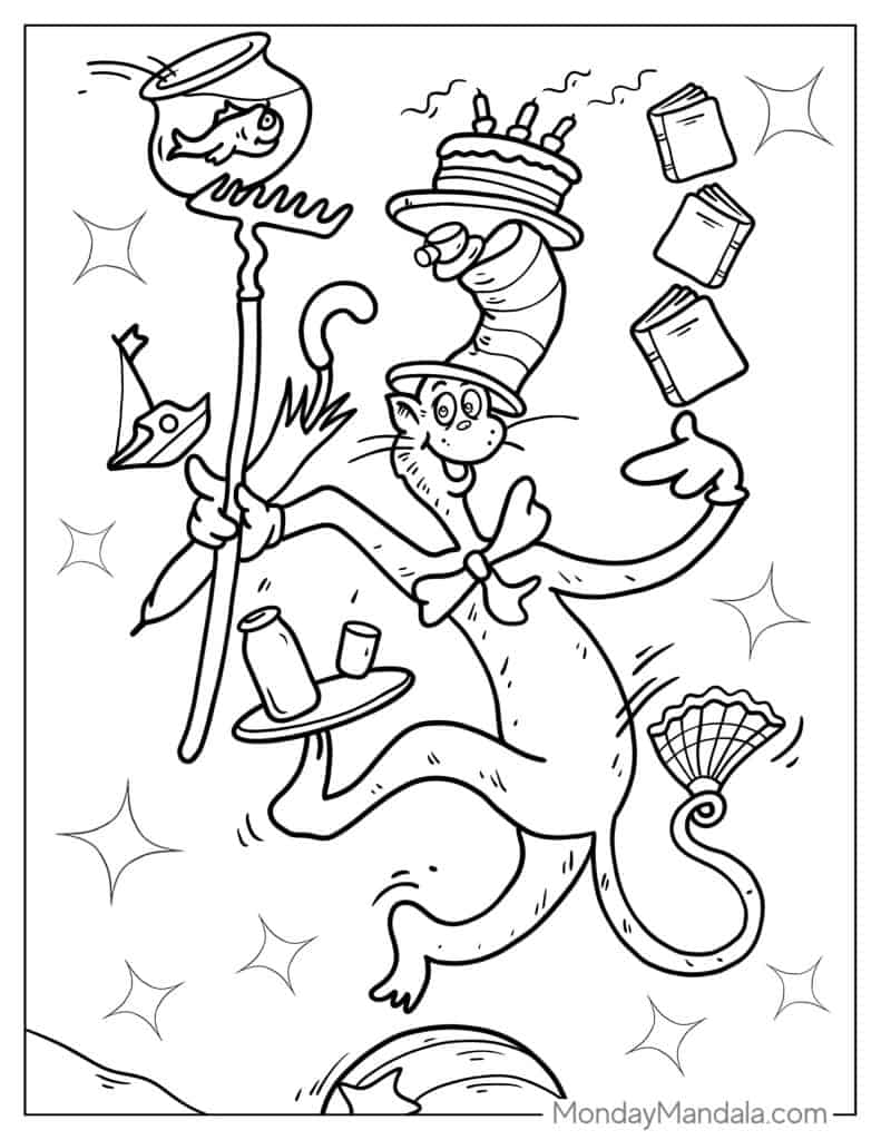 Cat in the hat coloring pages free pdf printables