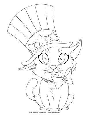 Cat wearing usa hat coloring page â free printable pdf from