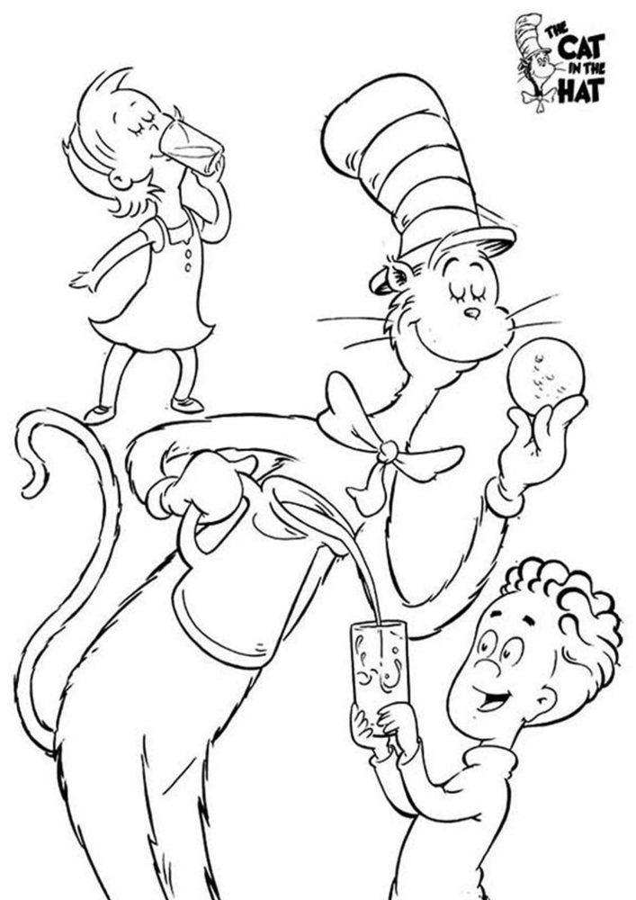 Free easy to print cat in the hat coloring pages