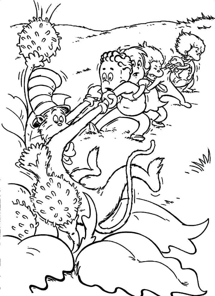 Print cat in the hat coloring page