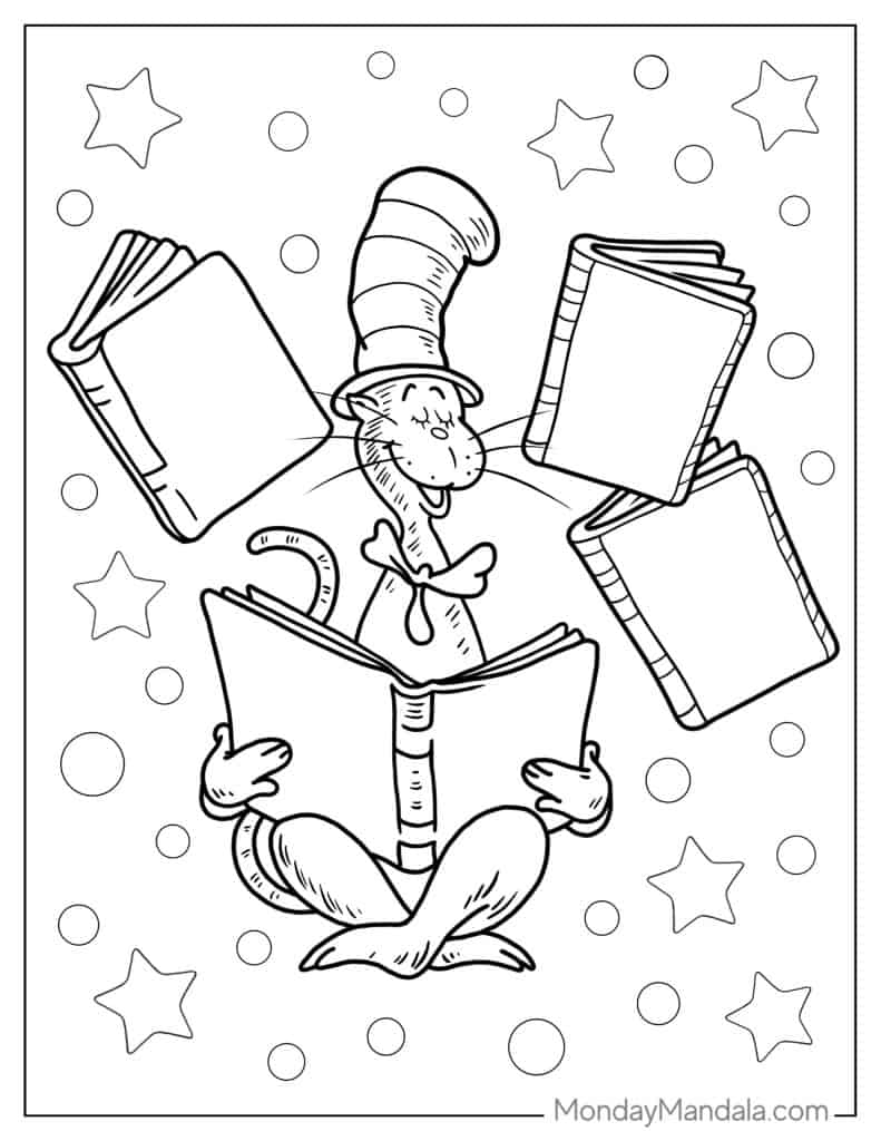 Cat in the hat coloring pages free pdf printables