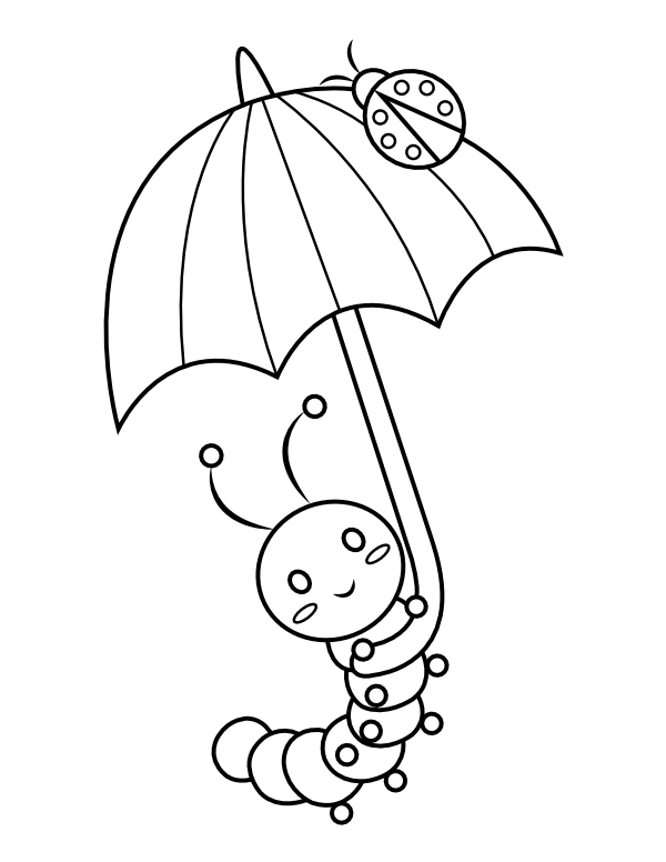 Printable caterpillar with umbrella coloring page