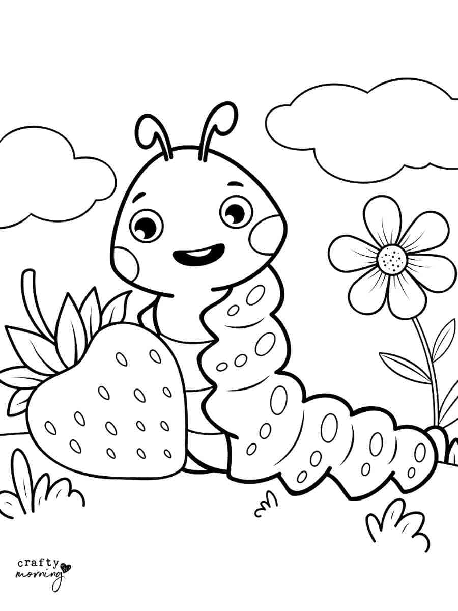 Caterpillar with strawberry coloring page