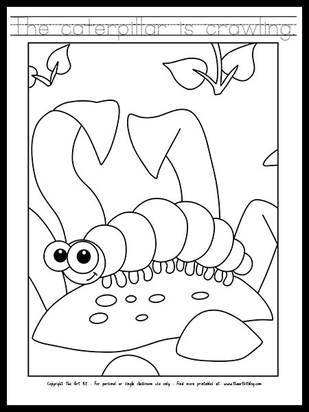 The caterpillar is crawling coloring page dotted font free printable â the art kit