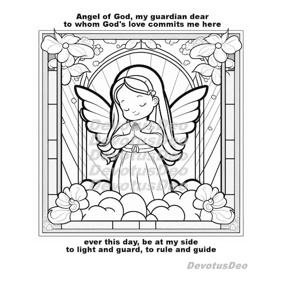 Printable catholic coloring page guardian angel christian instant download