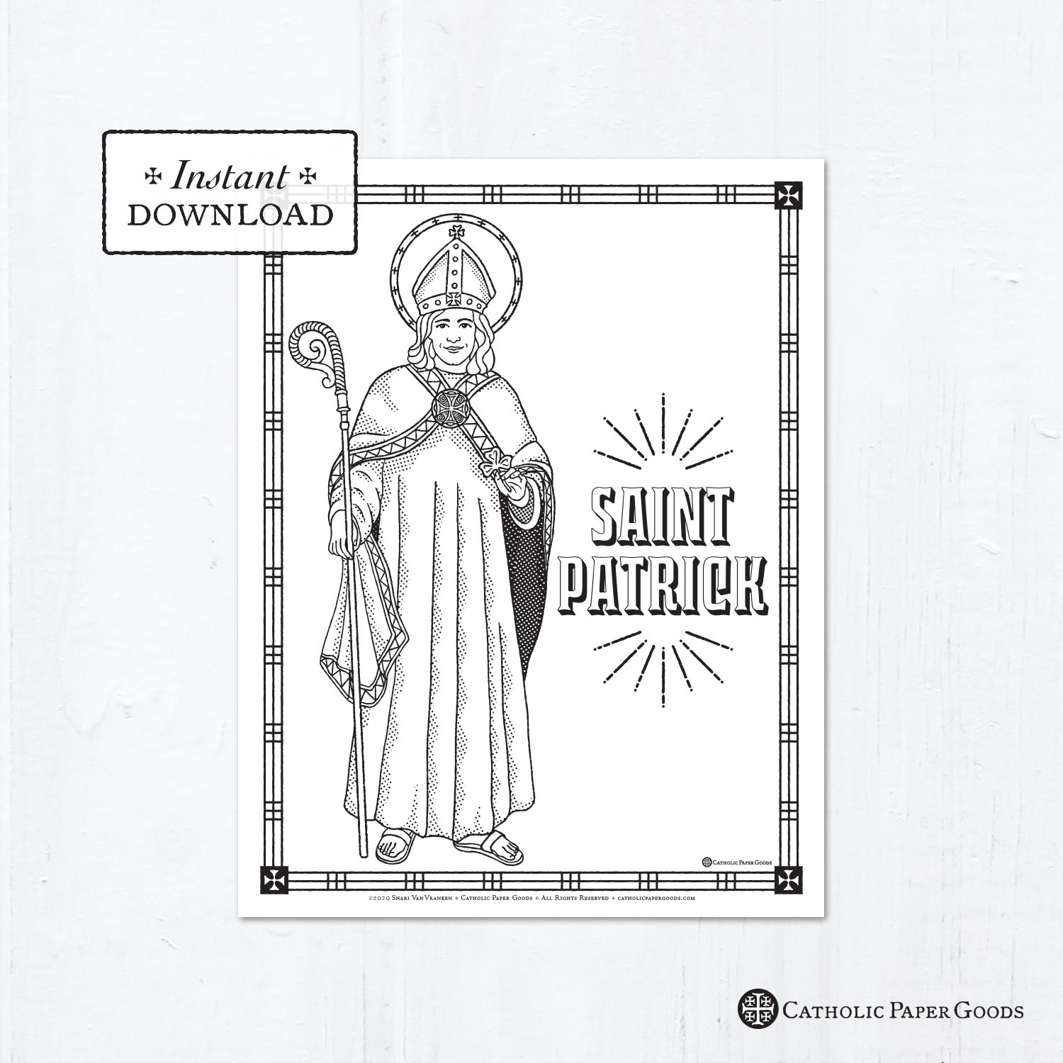 Catholic coloring page saint patrick catholic saints printable coloring page digital pdf