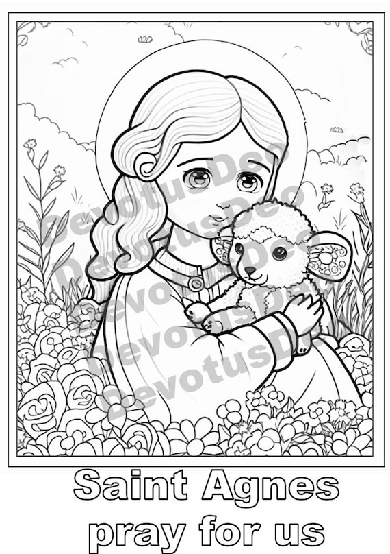 Catholic coloring page saint agnes christian instant download printable