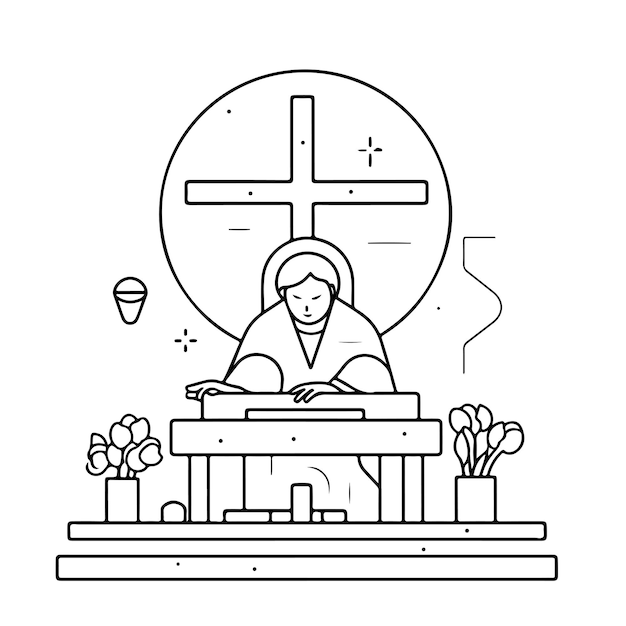 Premium vector coloring page line drawing happy good friday day