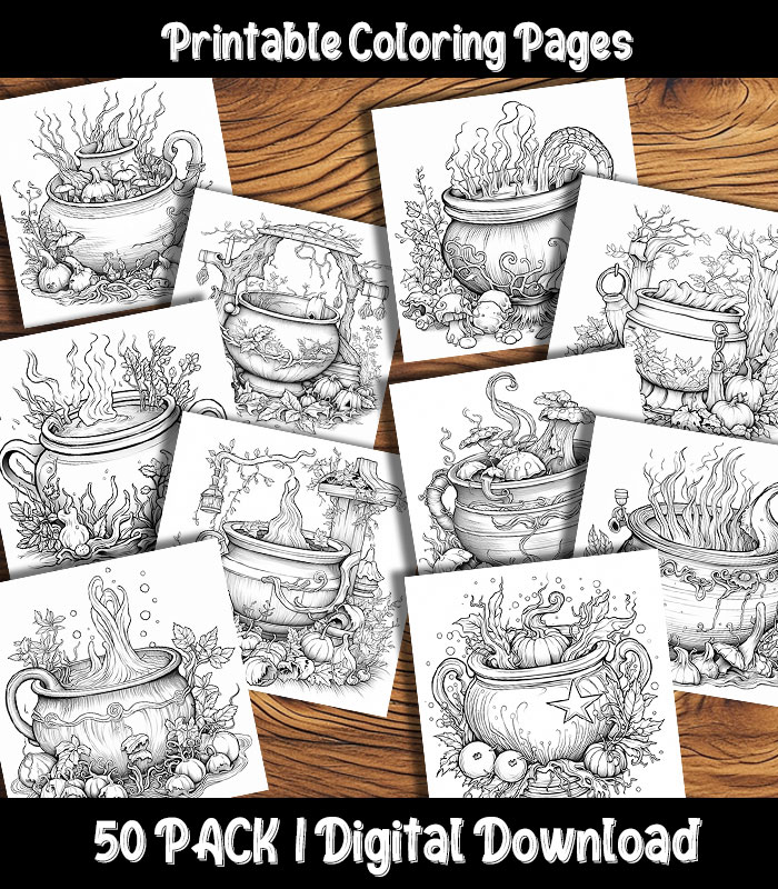 Cauldron coloring pages digital pack happy colorist