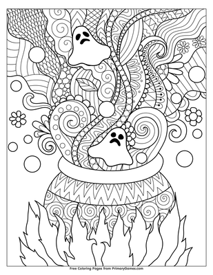 Ghosts and cauldron coloring page â free printable pdf from