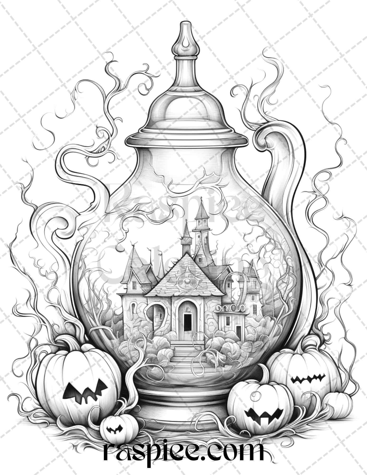 Mystical magic potions grayscale coloring pages printable for adult â coloring