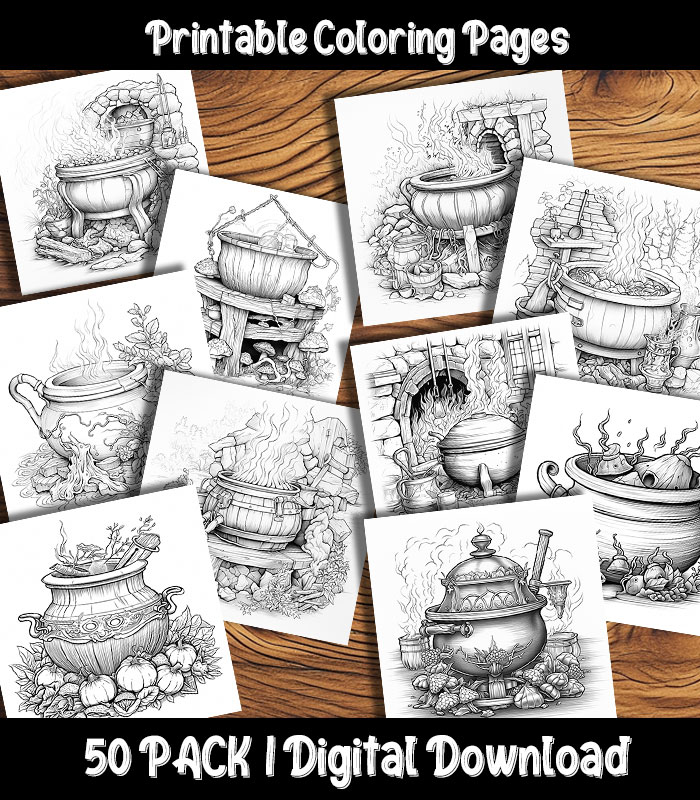 Cauldron coloring pages digital pack happy colorist