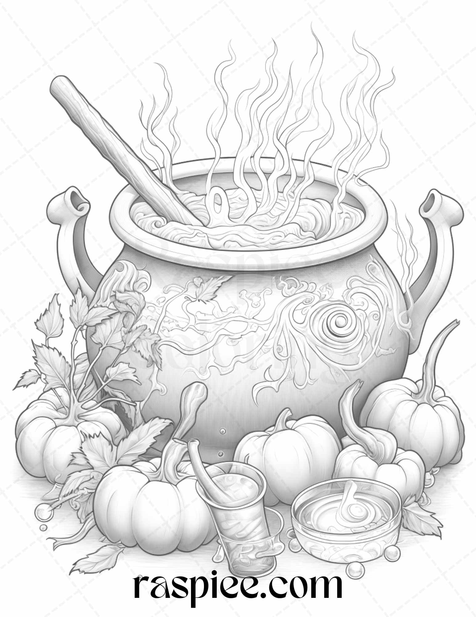 Witchy land grayscale coloring pages printable for adults pdf file â coloring