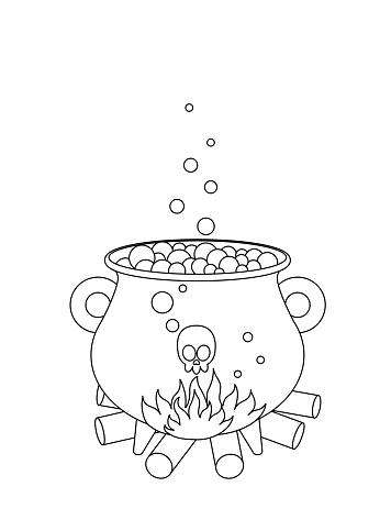 Bubbling cauldron coloring page black and white cauldron vector stock illustration