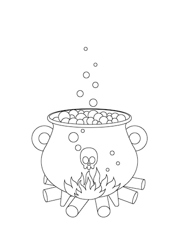 Premium vector bubbling cauldron coloring page black and white cauldron vector