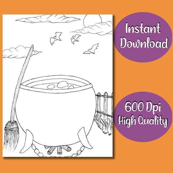 Cauldron printable coloring page instant download