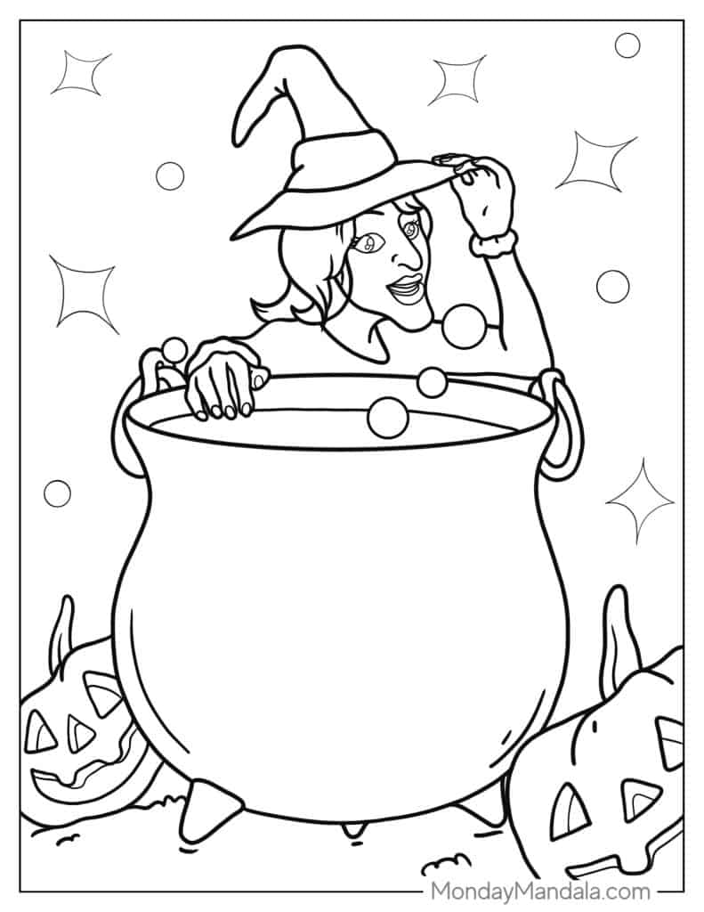 Witch coloring pages free pdf printables