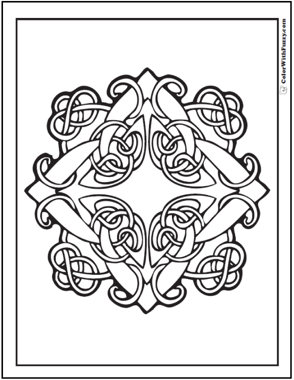 Celtic knot coloring pages hearts diamond and vines