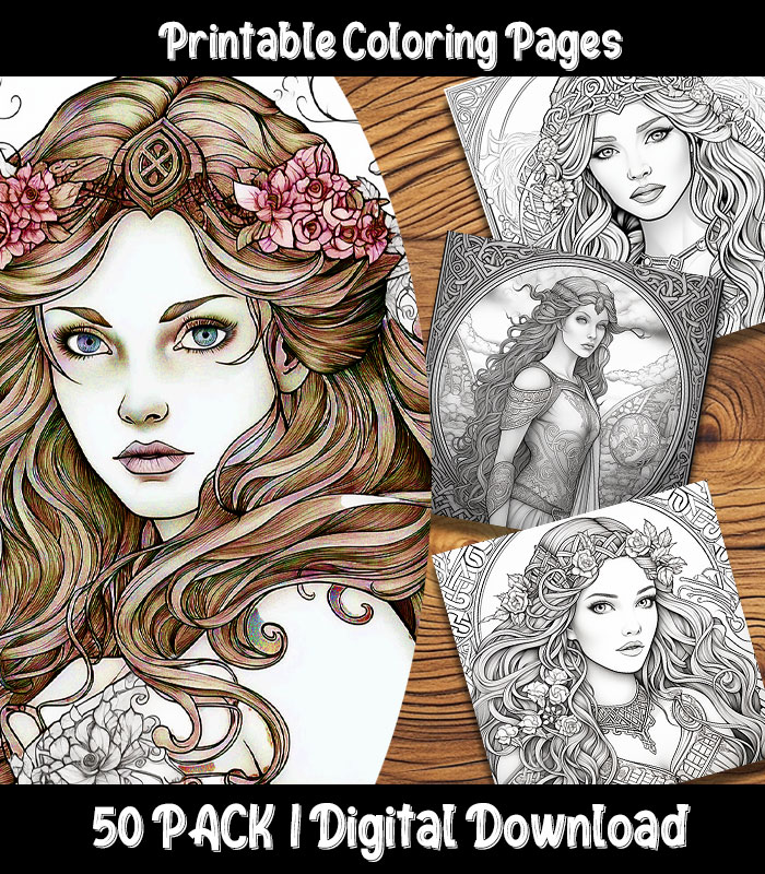 Celtic maidens coloring pages digital pack happy colorist