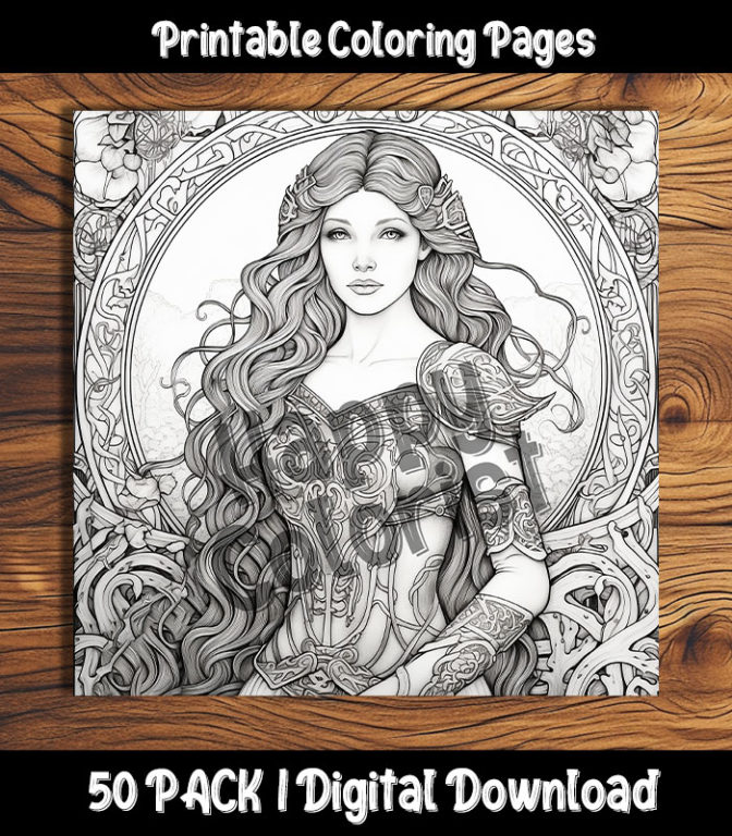 Celtic maidens coloring pages digital pack happy colorist