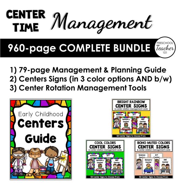 Preschool centers guide with center signs