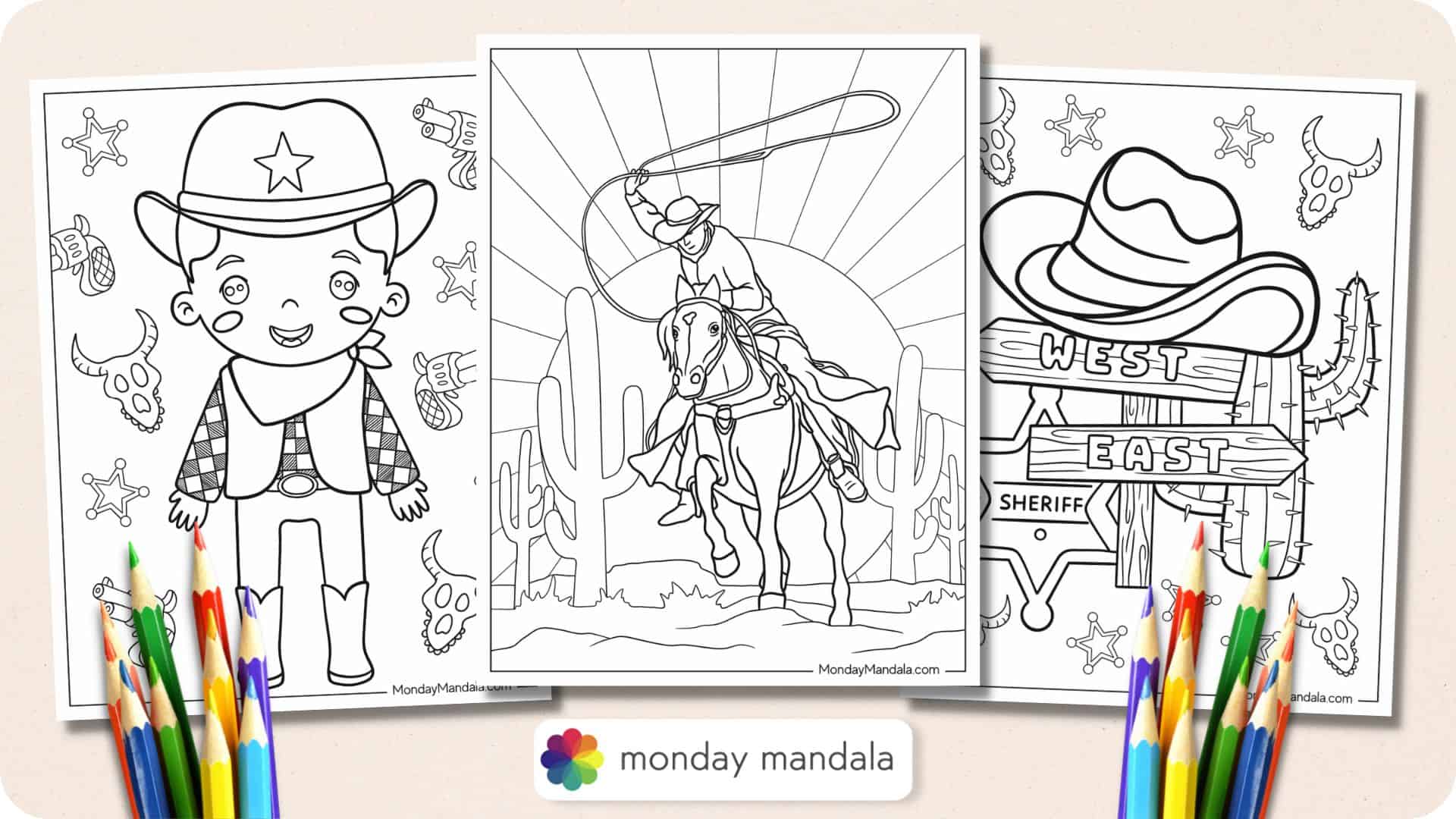 Cowboy coloring pages free pdf printables