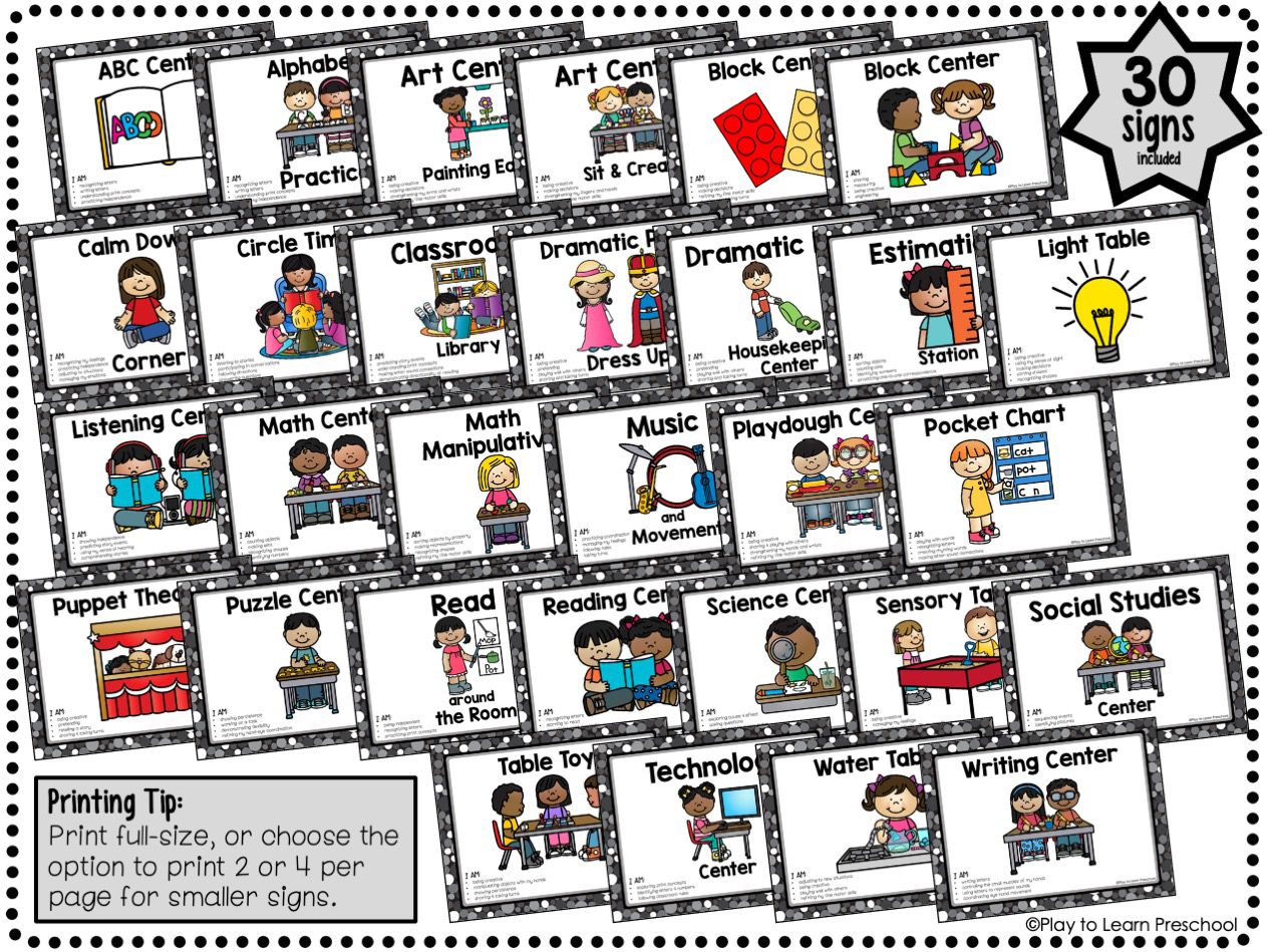 Printable center signs for preschool