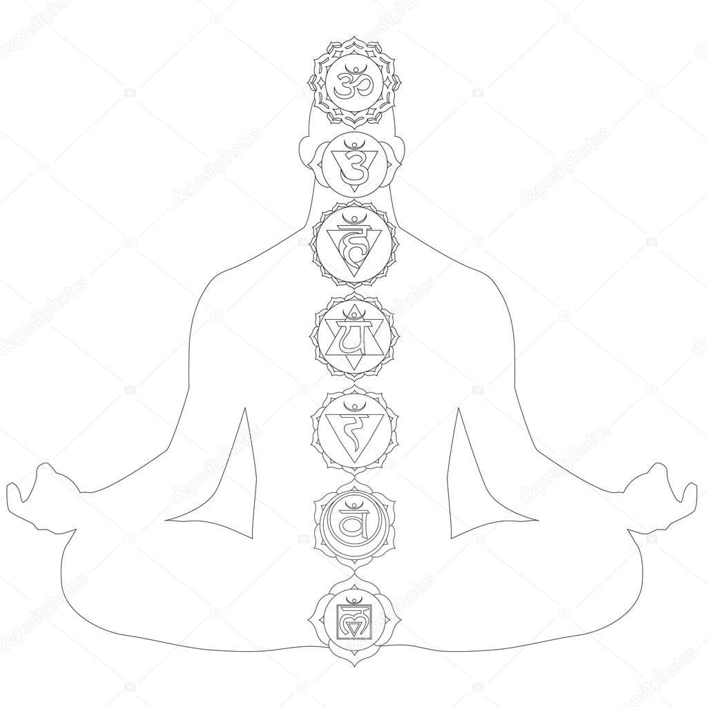 Man with seven chakras coloring page stock illustration by smk