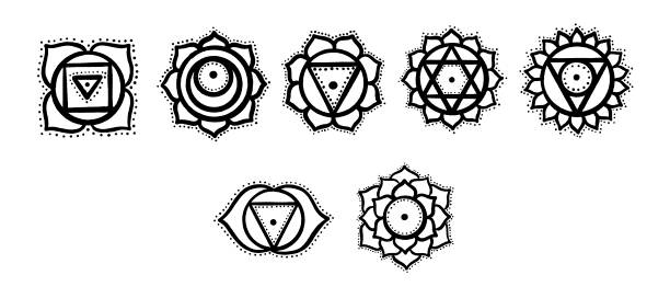 Doodle chakras yoga meditation chakras set chakras coloring page stock illustration