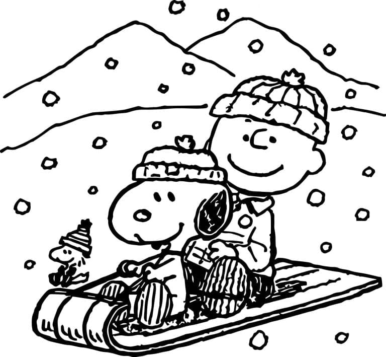 Charlie brown and snoopy on winter coloring page
