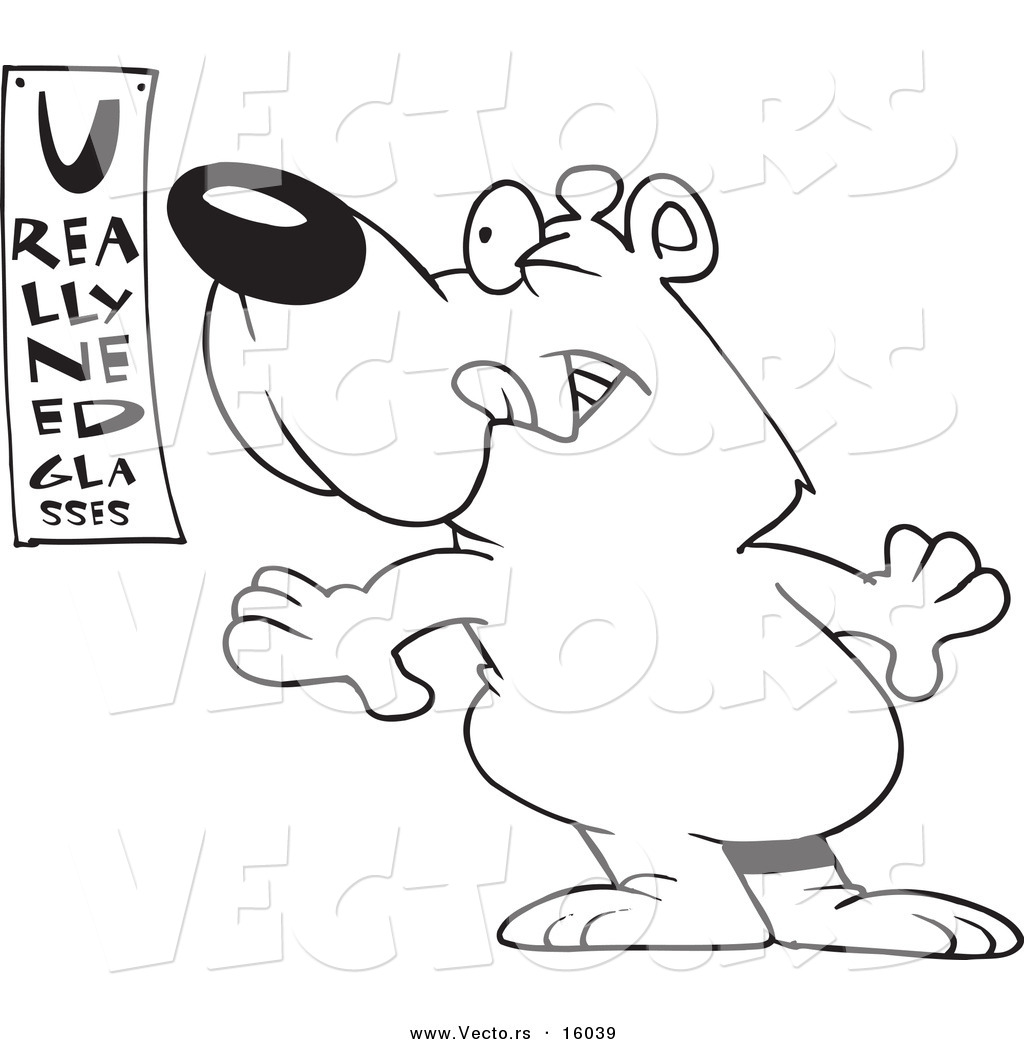 R of a cartoon bear reading an eye chart